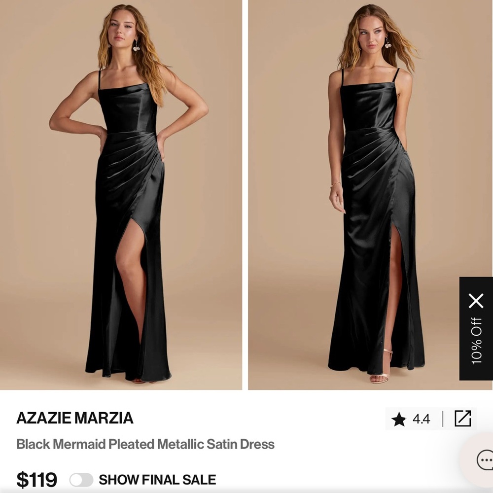 Azazie Black Ruched Slit Maxi Gown